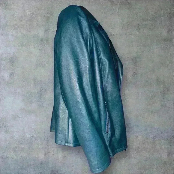NWOT Alfani Women's Asymmetrical Zip Teal Faux Leather Jacket size 1X - Picture 7 of 13